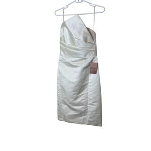 Amsale Dress Womens 6 White Satin One Shoulder Sheath Knee Length Bridal Wedding